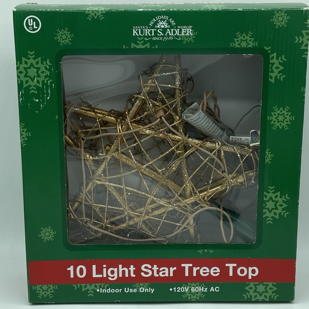 Christmas Tree Top Topper  Kurt S. Adler Lighted Gold Star In Box‎